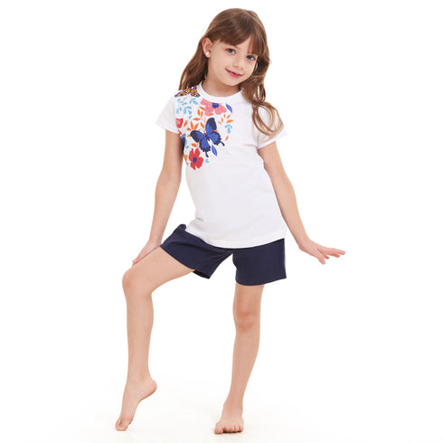 Girls summer pajama set Flowers t-shirt + Navy shorts